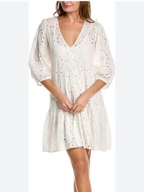 Johnny Was White Maurice Eyelet Mini Dress Size M